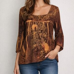 BLEU brand, brown floral print with Gold embellishments